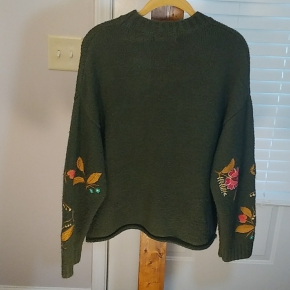 Bishop + Young Fall Flowers Olive Green Pullover Sweater Size M Long Sleeves - Picture 2 of 9